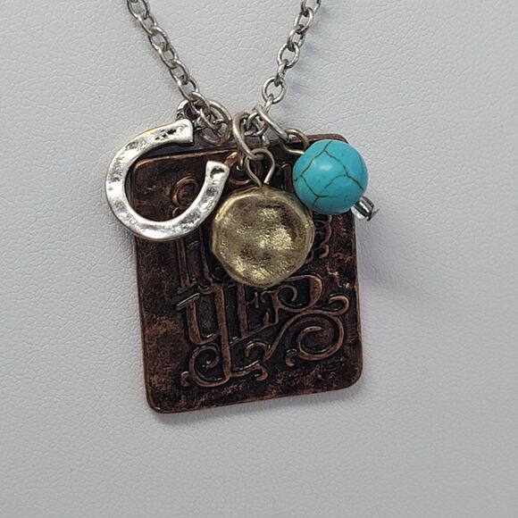 Rodeo Queen Necklace Angelz Design HECK YES Turquoise Copper Horseshoe Heart - Picture 5 of 8